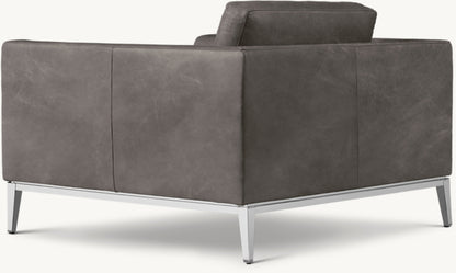 Italia Taper Arm Leather Chair - Metal Base