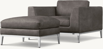 Italia Taper Arm Leather Chair - Metal Base